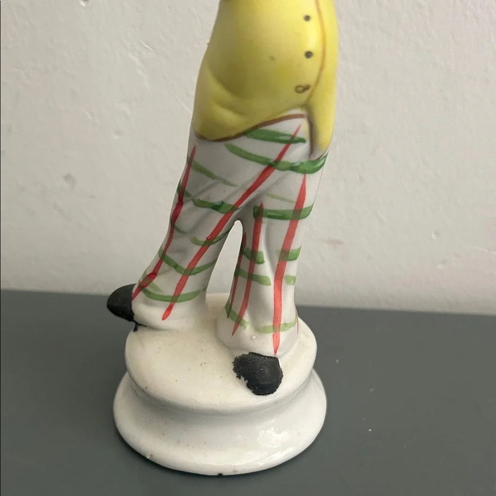 Vintage Ceramic Clown Figurine in Yellow, White & Red